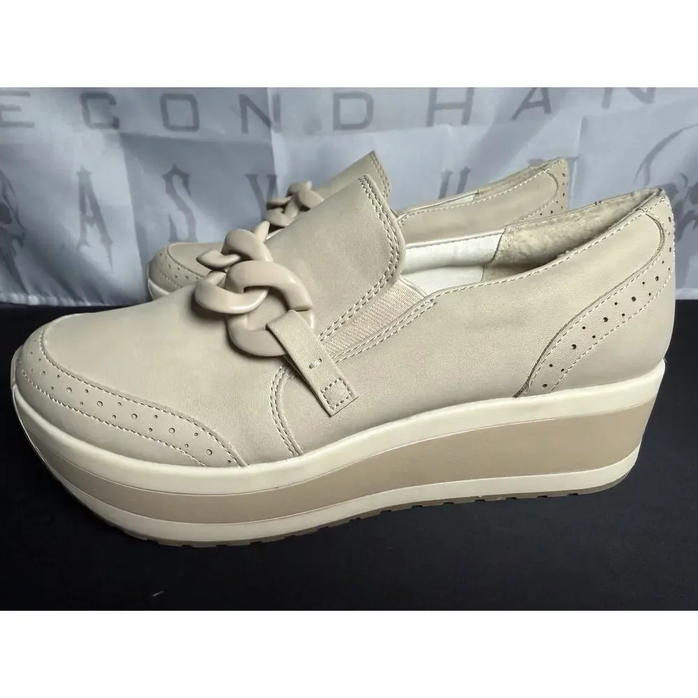 DV Dolce Vita Platform Loafers Beige Chain Slip On Shoes Women’s Size 9